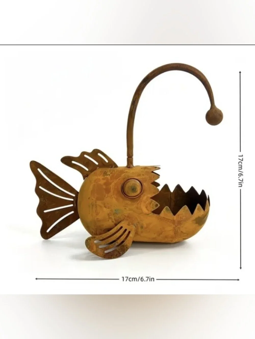 Rustic Metal Lantern Fish Planter Decorative Vase